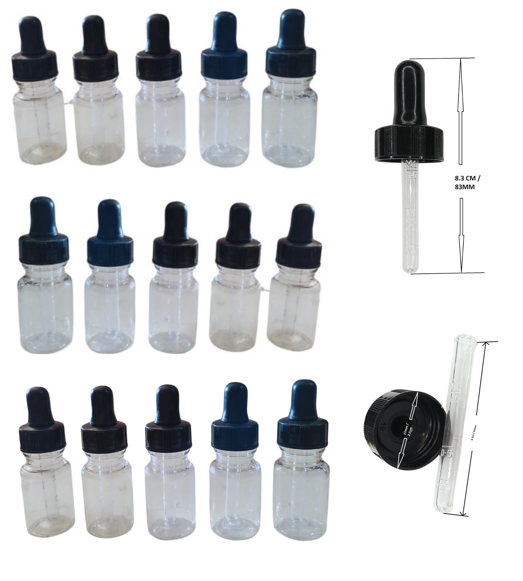 15 Pcs of VAHISSH 15 ml Clear Bottles with 1ml Dropper Calibrated 1 ml caps Silicon Teat refillable Leak Proof for Essential Oils serum Bottle and face Oils-image-30
