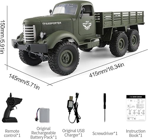 Miniatura 9 de GoolRC Camión militar RC, coche de control remoto a escala 116, automóvil militar RC 6WD, camión RC todo terreno, vehículo de transporte militar