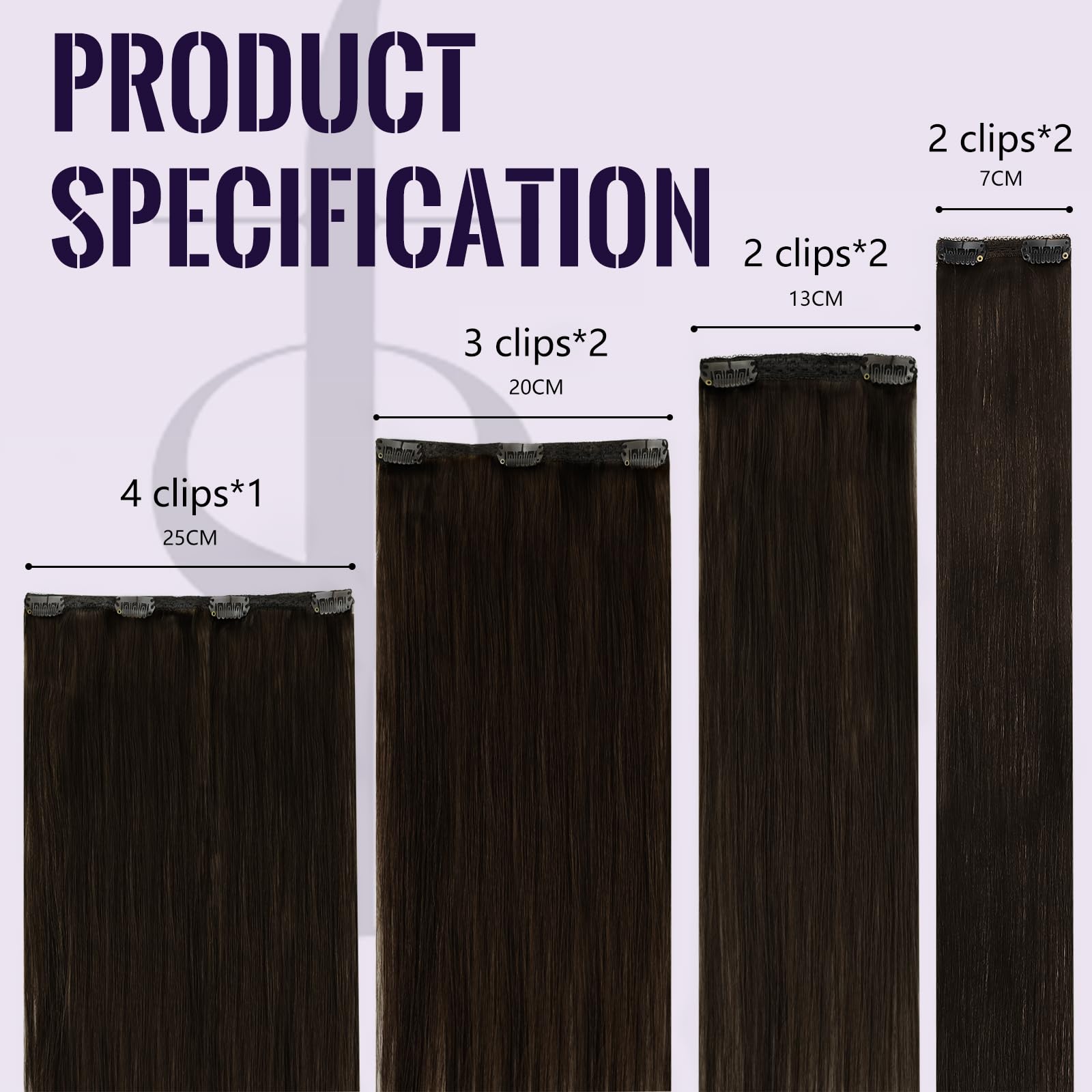 Fshine Extension Capelli Veri Clip Castano Scuro Extension Clip Capelli Umani Lisci 120g 35cm 7pcs Extension Human Hair Clip Remy Clip in Real Hair Double Weft Extension Lisce Clip 2