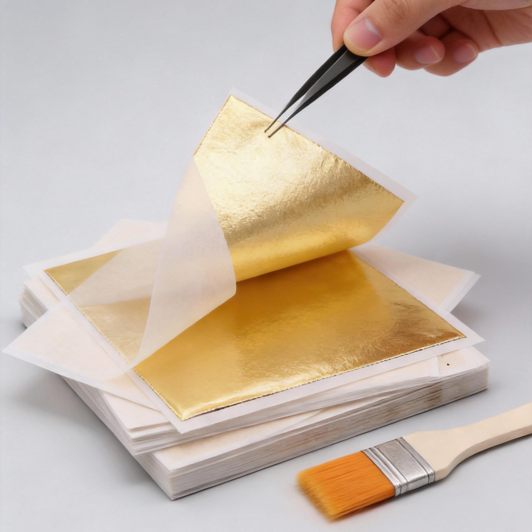 200 Hojas de Pan de Oro para Manualidades, lámina de Oro para Manualidades, lámina metálica de Pan de Oro para Pintura acrílica y Bricolaje (8,5 x 8 cm)