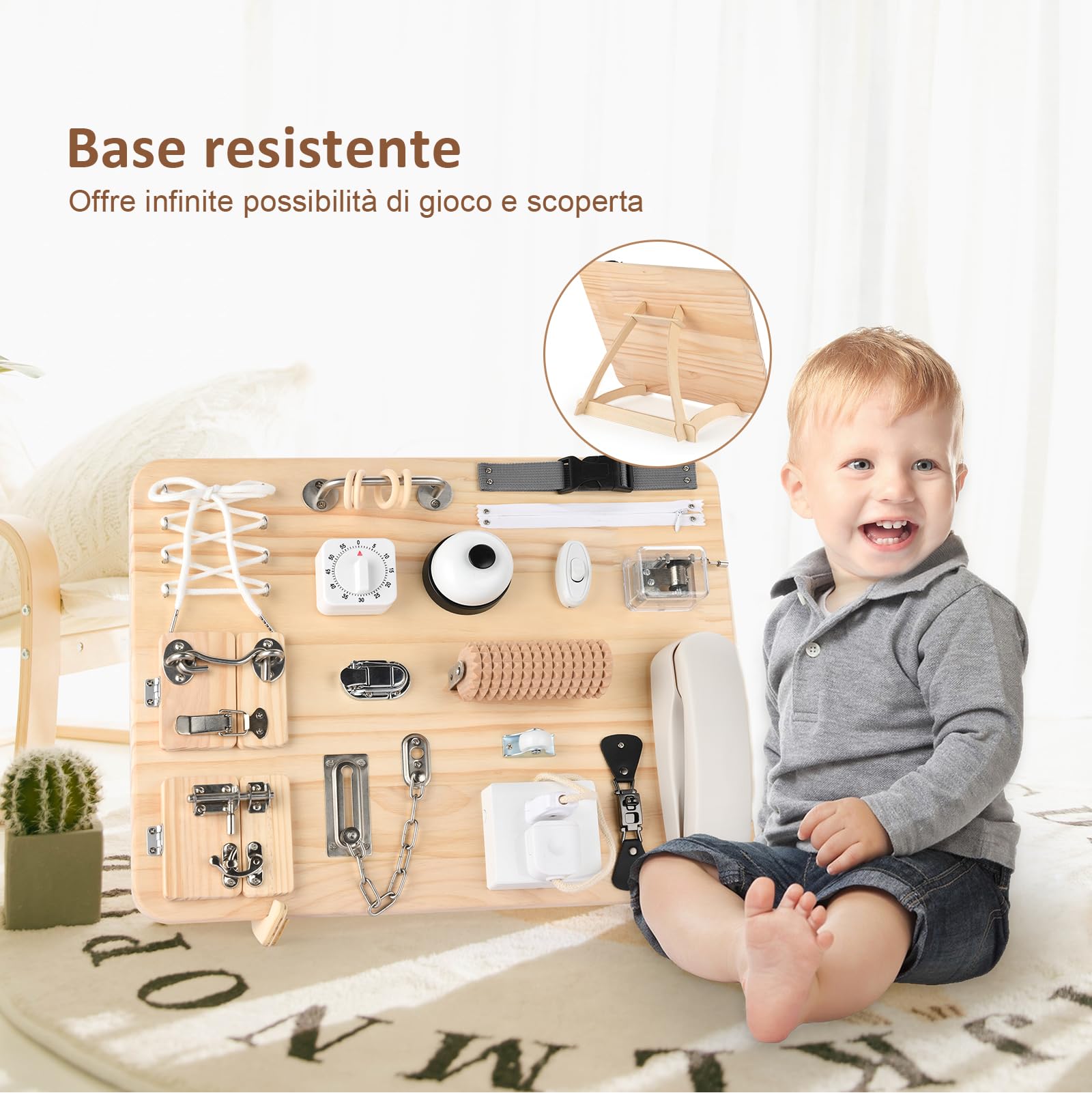 potatomato Busy Board Montessori 21-in-1 – Giocattolo educativo in Legno per Bambini, sensoriale e motorio con Puzzle – Regalo per Bambini e Bambine, Gioco da Viaggio e all’Aperto autismo