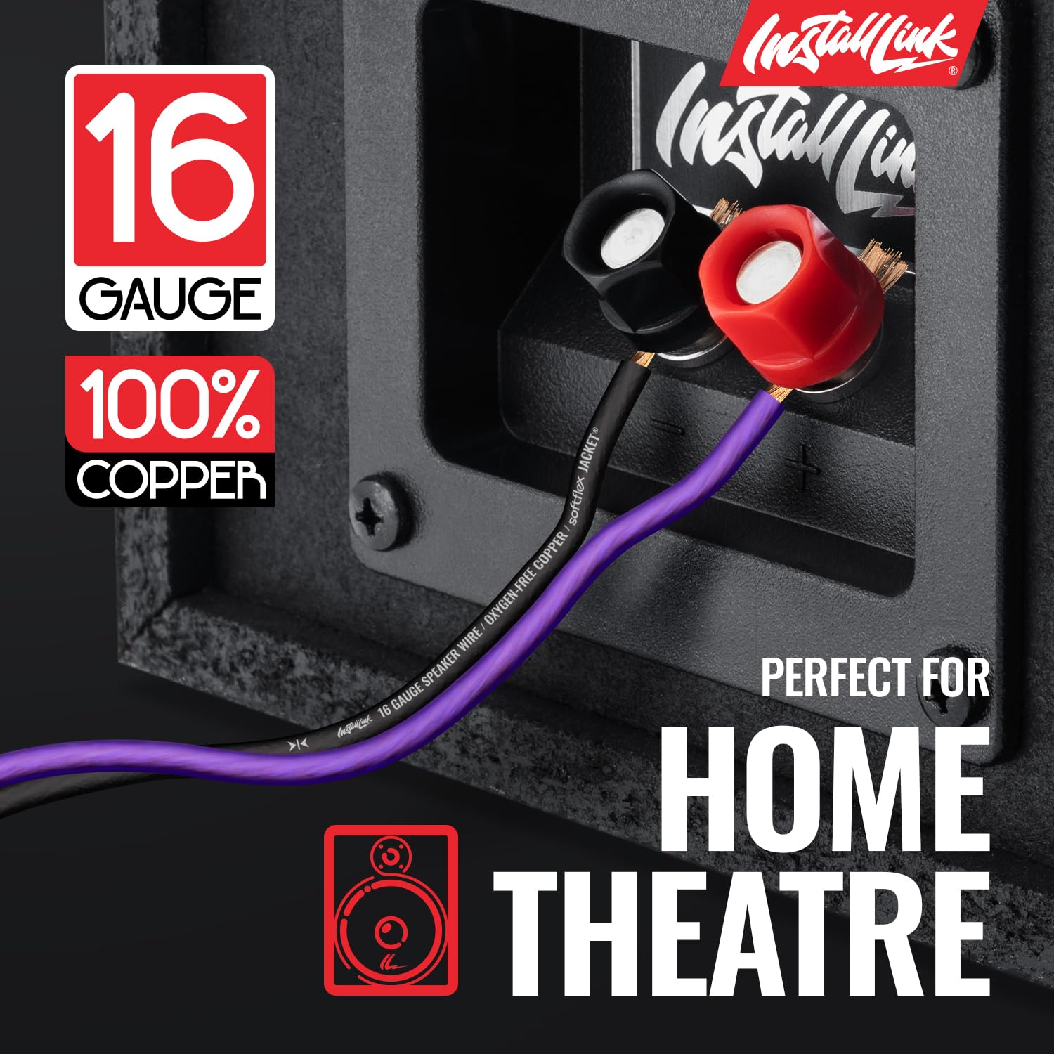 Install Link Cable de altavoz de calibre 16 AWG (OFC) estéreo, coche o cine en casa (100 pies)