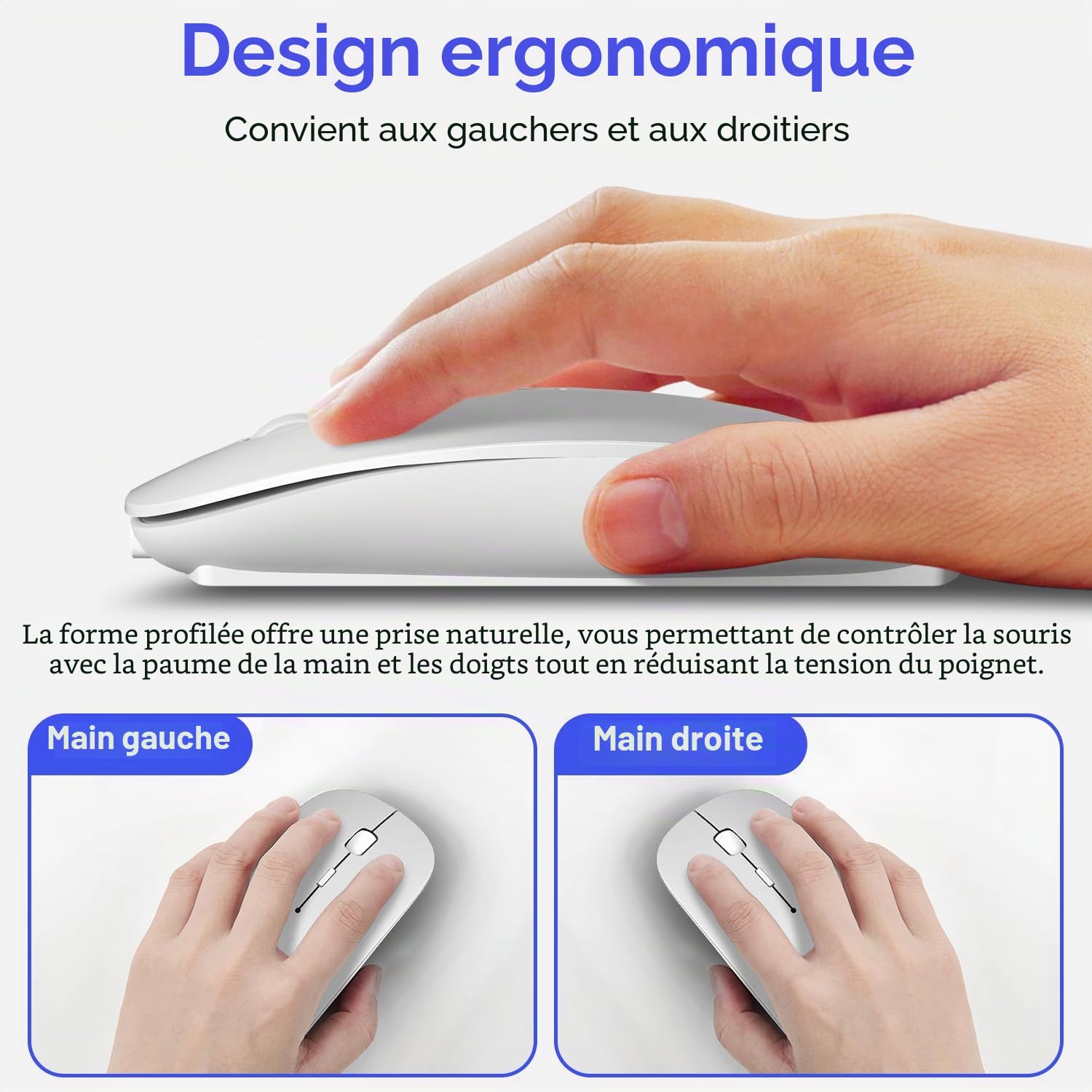 Souris Bluetooth sans Fil pour MacBook Pro/Air/Mac/iPad/Ordinateur Portable/Bureau/Mac/PC/Ordinateur/téléphone - Souris de Bureau Portable Fine et silencieuse avec Adaptateur USB-C 2,4 GHz