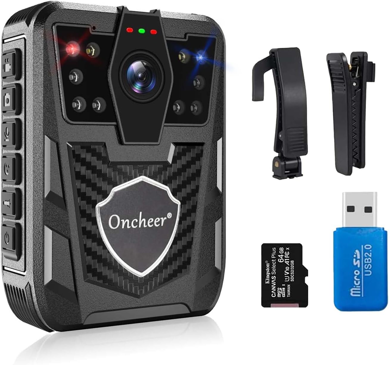 ONCHEER 1080P Body Camera, with 64G Kingston TF Card Shoulder & Waist Clips, Police Body Cam 12H Long Time Record, Personal Body Worn Cameras for Law Enforcement, Security Guards, Bike Trip