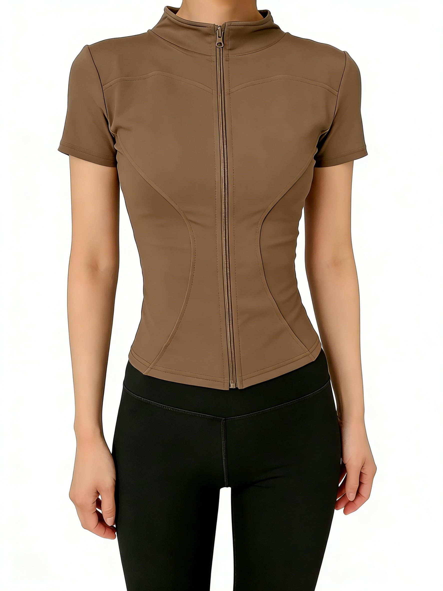 Chaqueta deportiva ligera para mujer, con cremallera completa, para yoga, correr, con agujeros para el pulgar, traje de entrenamiento elástico — view 10