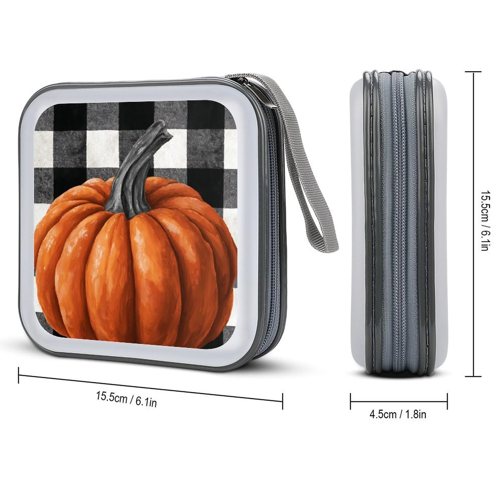 DuduYH Orange Pumpkin Black And White Checkered CD Case DVD Storage Case Portable for Car Home Travel