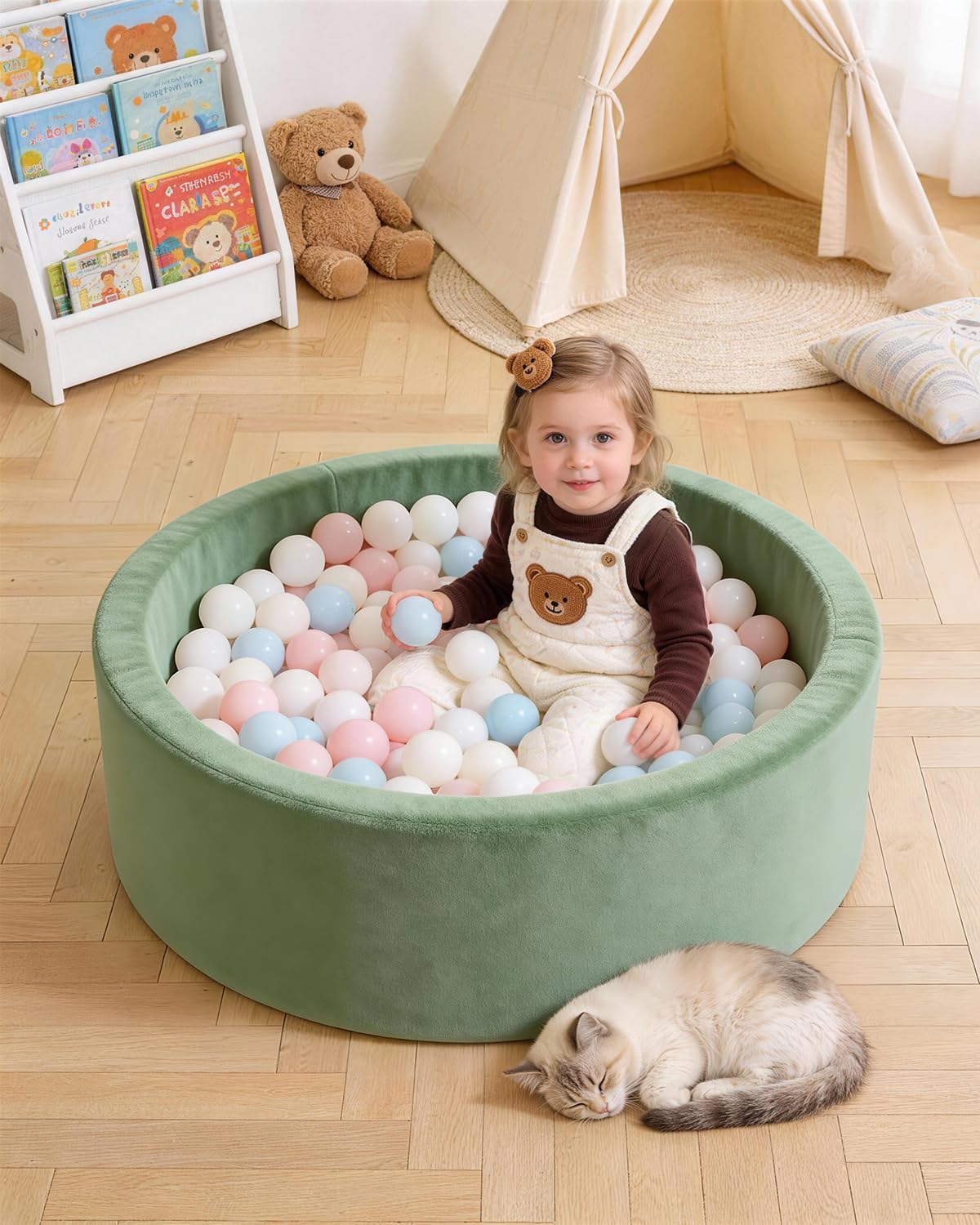 Piscine à Balles pour Bébé, Bac à Balles Rond en Mousse 90 x 30 cm, Vert