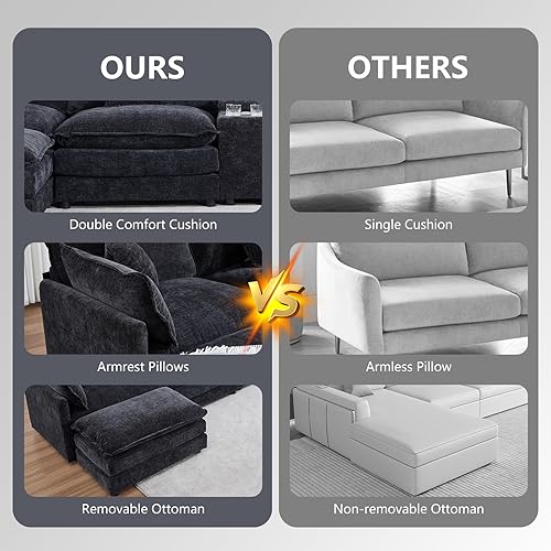 Miniatura 7 de Sofá modular de gran tamaño, 159 pulgadas, moderno sofá modular grande de 6 plazas en forma de U con otomana, cómodos sofás de nube con portavasos y