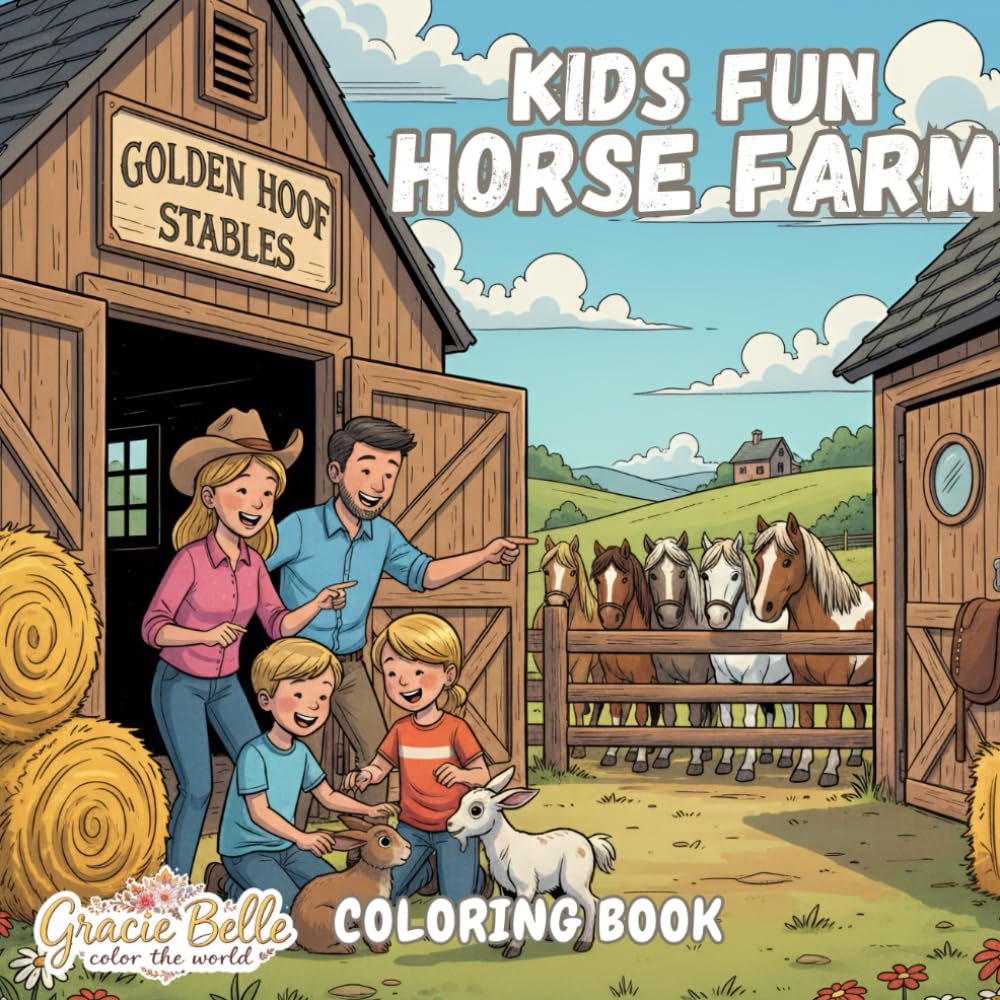 Kids Fun Horse Farm - Coloring Book: Heartwarming Horse Farm Adventures for Children to Color