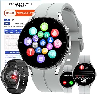 Blood Glucose Monitoring Watch, Non-Invasive Blood Glucose Test Smart Watch, Answer/Make Call Smartwatch with Blood Pressure Heart Rate Blood Oxygen Temperature Fitness Tracker ( Color : Silver C )