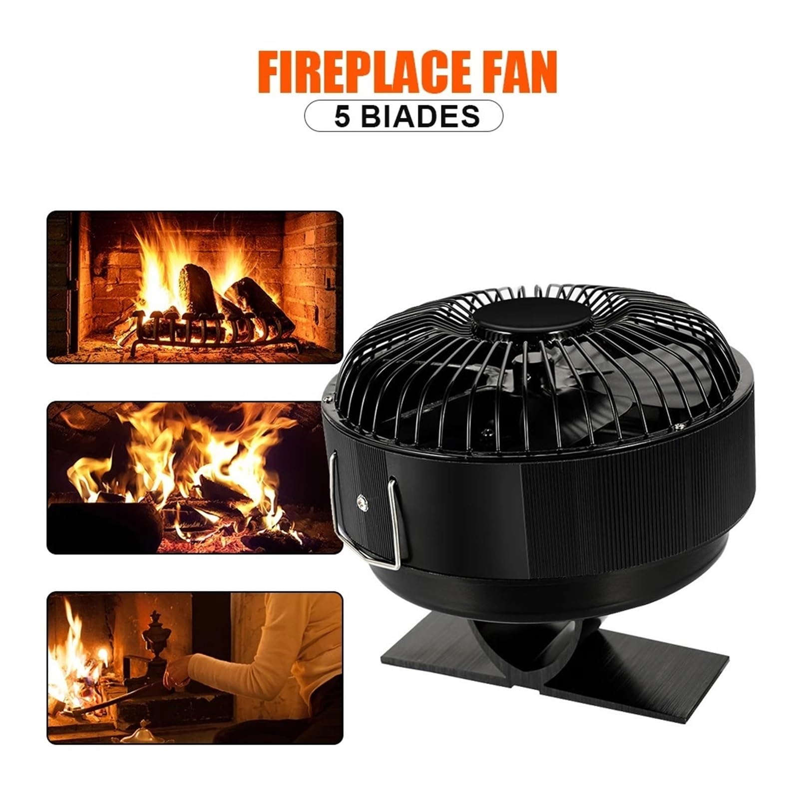 Ventilador De Estufa 5 Aspas, For Hogar Alimentado Por Calor Con Cubierta, Termodinámico For Quemadores Madera Interiores Otoño E Invierno, Chimeneas Cálidas Vientos Fuertes(With Heat shield)
