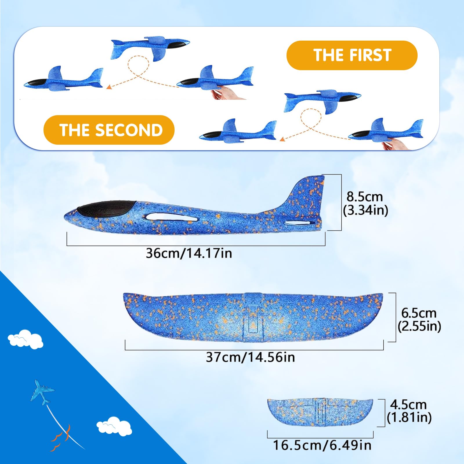 GUBOOM Enfant Avion Jouet, 2 Pcs Avion Polystyrene Avec Pistolet Catapulte, Intérieur Extérieur