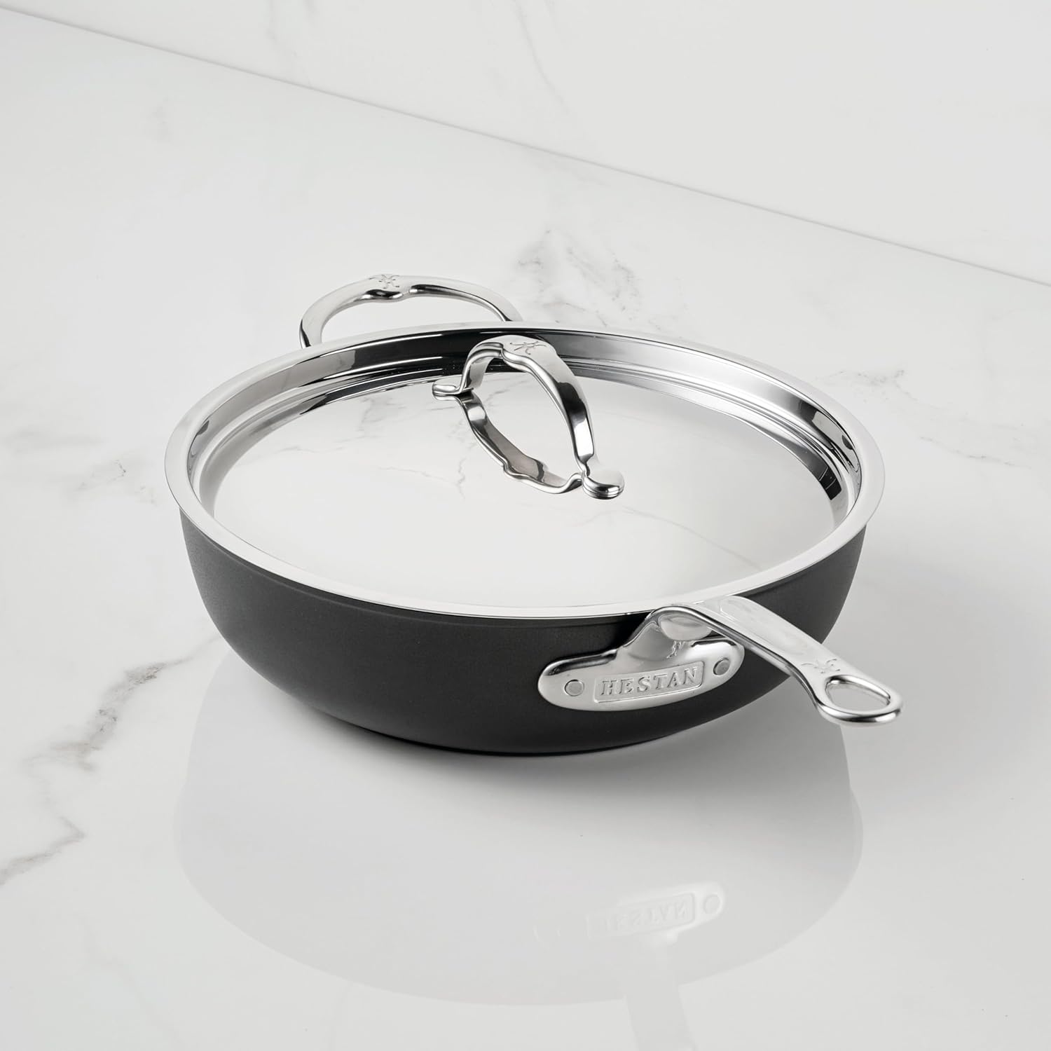 Hestan TITUM Fusion 4.5 Quart Nonstick Essential Pan with Lid, Double Impact Stainless Steel Base & Aluminum Body, Induction Compatible, Made without PFOAs