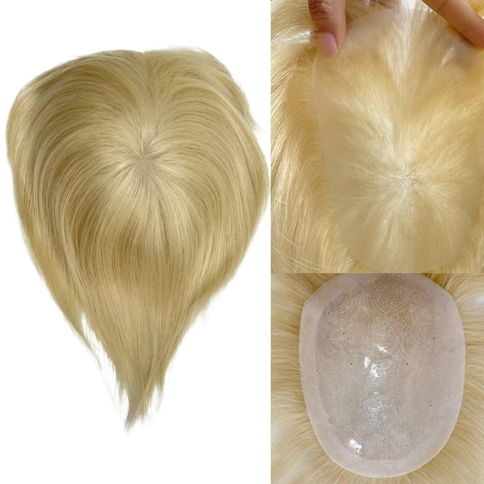 RUNRAYAY Toupee for Men Men Hair Pieces Mens Toupee Prosthesis Replacement System 100% European Real Human Hair Mens Hairpieces Hair System 16X21Cm Soft Thin Skin Pu (#613 Blonde) - Image 2