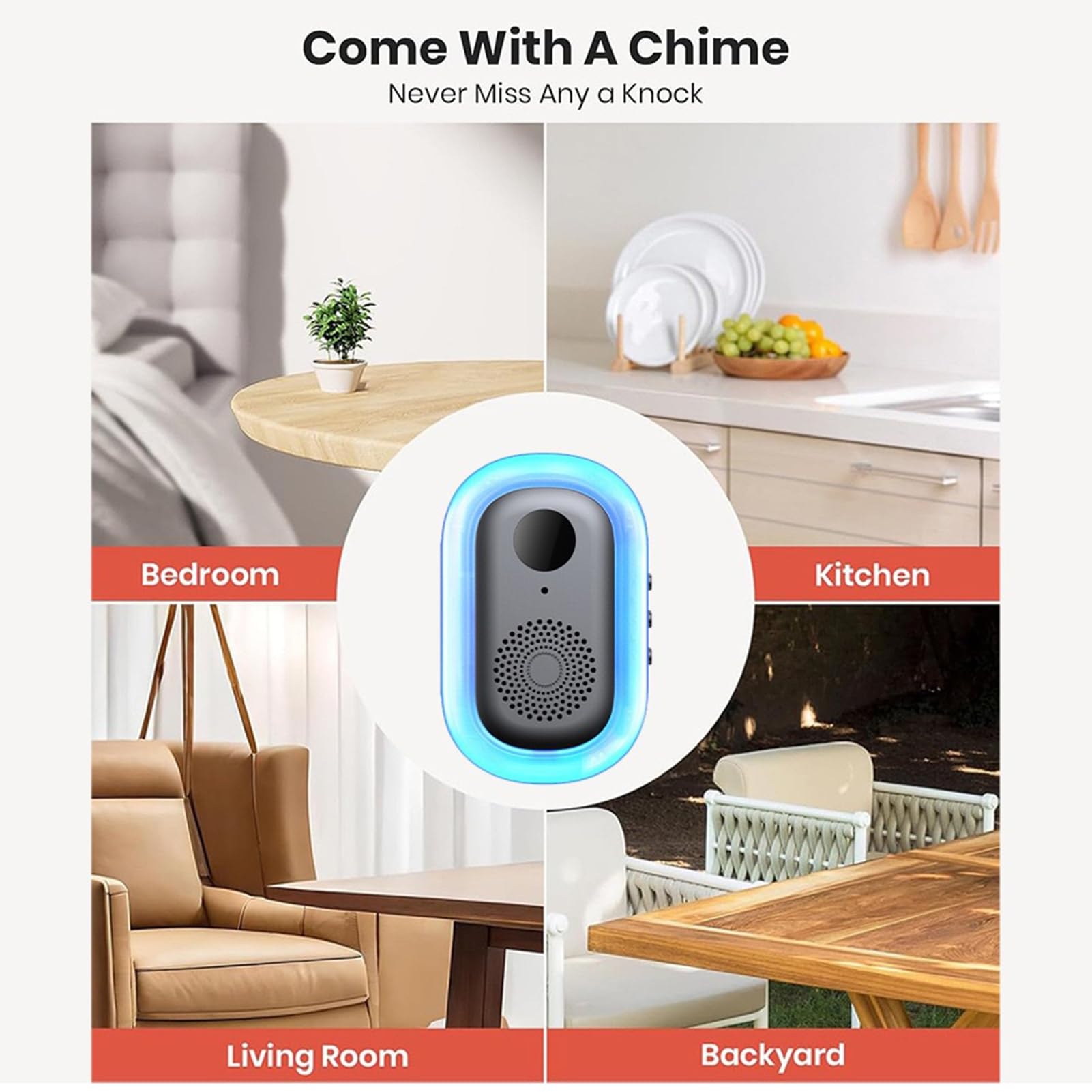 Timbre con Vídeo Inteligente, Timbre con Vídeo WiFi, con Inalámbrico con Visión Nocturna en Color Full HD, Conversación Bidireccional para Seguridad del Hogar
