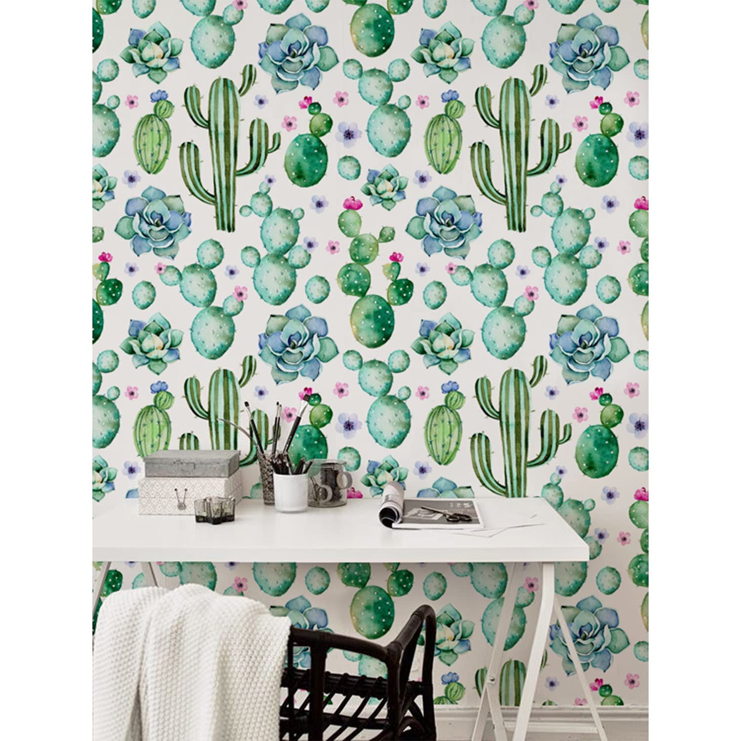 Papier peint cactus et succulentes Muralo 152x104cm en latex pour décoration de salon et chambre