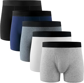 POPKOK Mens Big and Tall Underwear Cotton Boxer Briefs with Fly 5 Pack