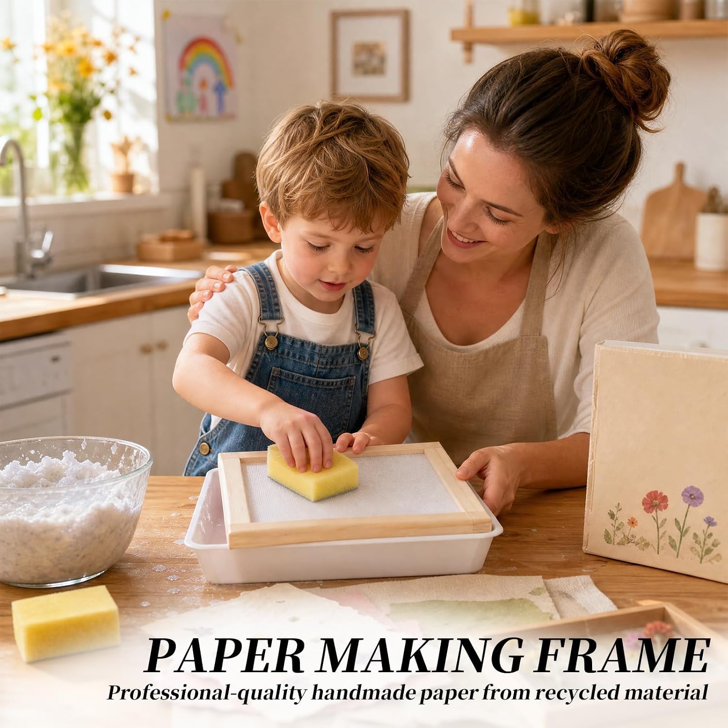 1-Pack 10x7.5 Inch Wooden Paper Making Screen with Durable Mesh, Recycled Paper Frame Mold for Handmade Embossed Crafting, Traditional Deckle Frame Papermaking Supply for Home Studio Artisans