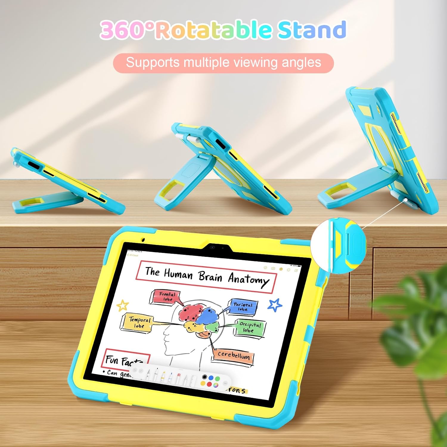 Case for iPad (A16) 2025 11th Gen 10.9'', iPad 10th Generation 2022 10.9'', with Tempered Glass Screen Protector, Rugged Kid Case with Shoulder Strap/Pencil Holder/Folding Stand (Blue+Yellow)