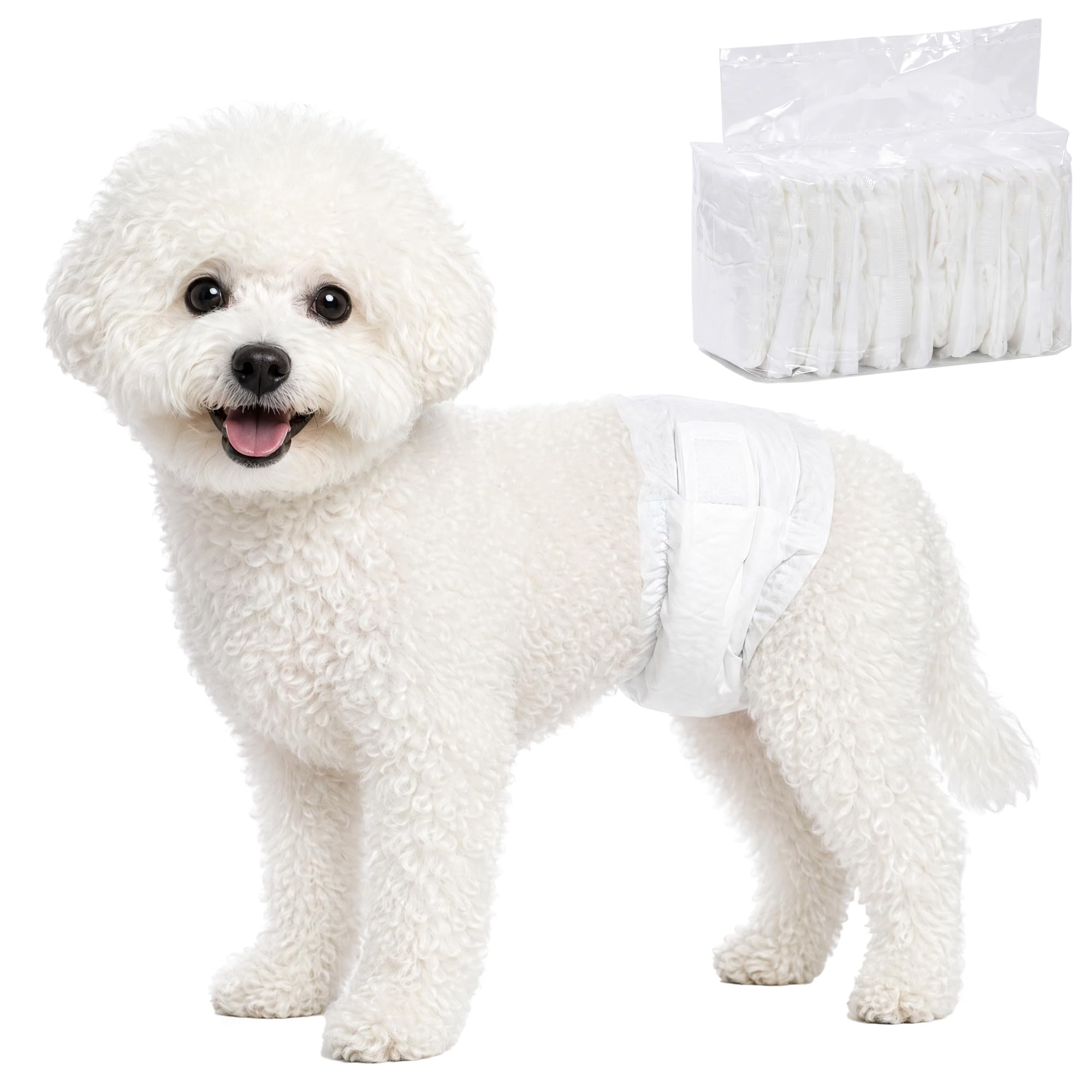 PawHut Pannolini per Cani Maschi, 48 Pezzi, Pannolini Assorbenti con Fascia Elastica Regolabile, Usa e Getta, per Incontinenza e Urinazione Eccitabile, 62x20 cm, Bianco