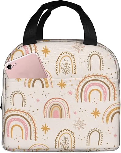 Ucsaxue Lonchera estética bohemia con diseño de arco iris, reutilizable, bolsa de almuerzo aislada para picnic, bolsas de viaje, contenedor escolar