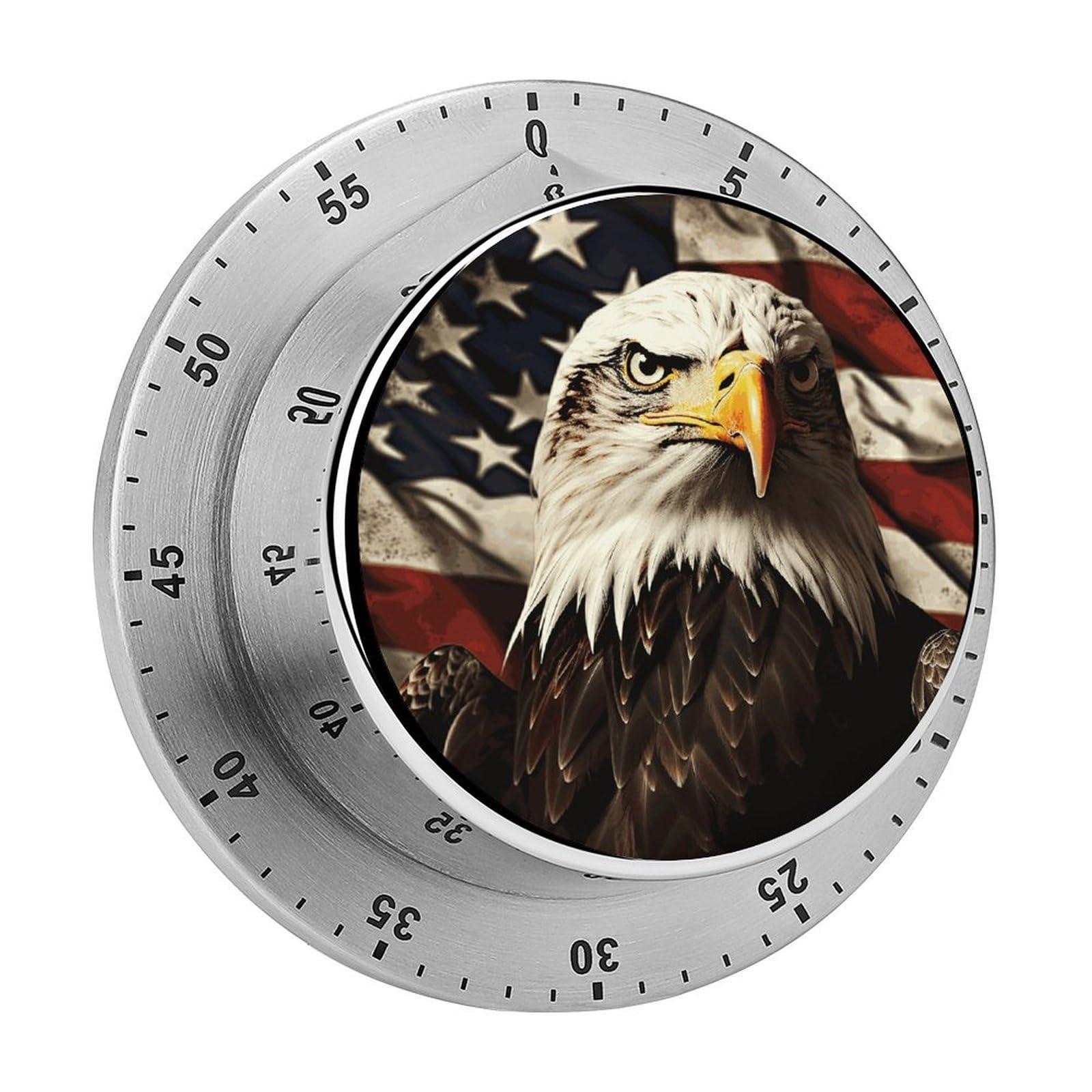 Bald Eagle Flag Veterans Visual Timer Chef Cooking Timer Clock with Loud Alarm Mechanical Desk Timers Countdown Reminder Magnetic Exquisite Stainless Steel Body Timers