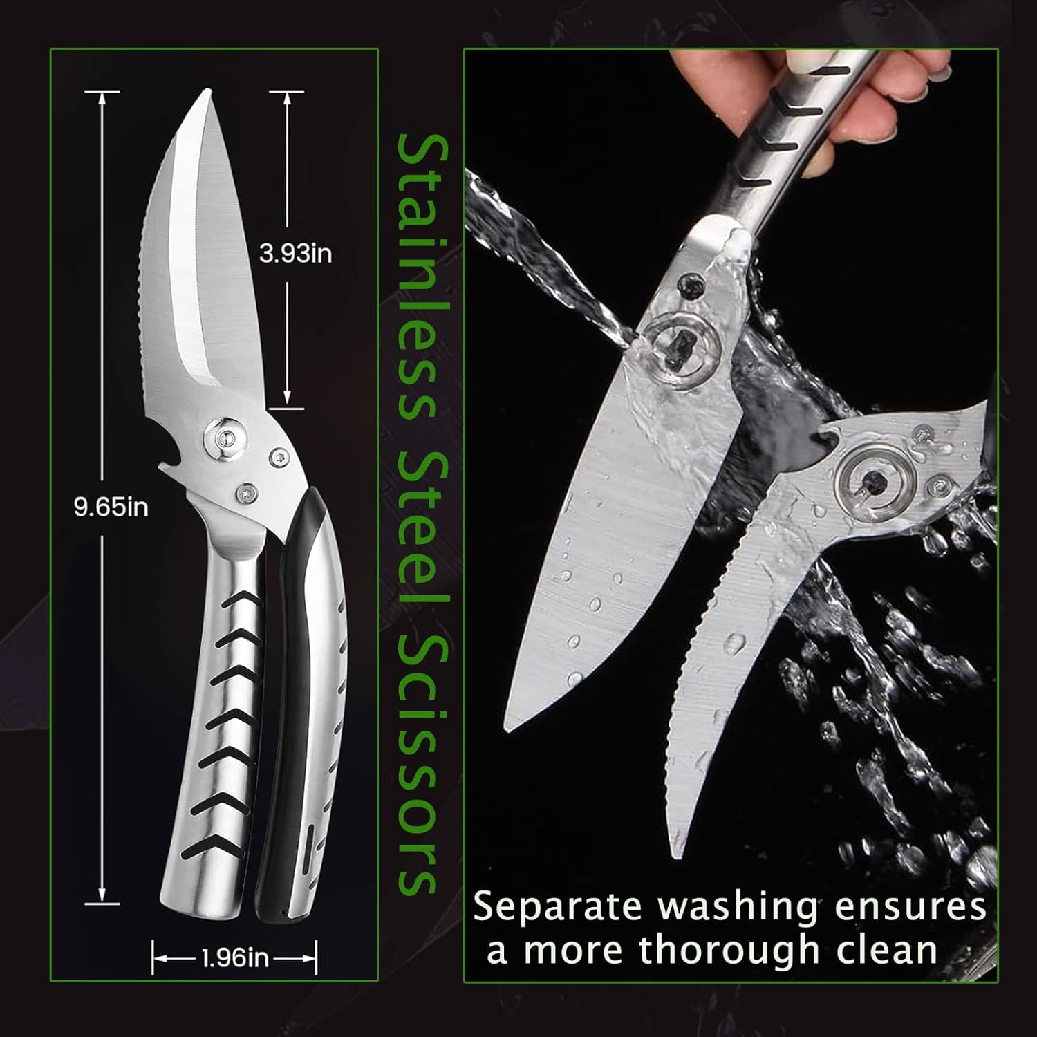 Kitchen Shears Heavy Duty, Stainless Steel Sharp Poultry Kitchen Scissors for Food,Work or Daily Use (Black and Silver)