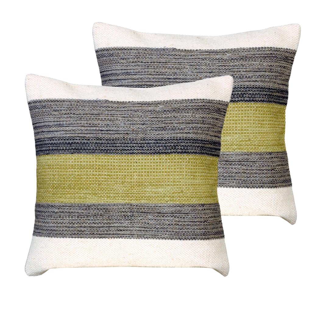 Coussins garnis déco rayés vert 45x45cm lot de 2 dos uni
