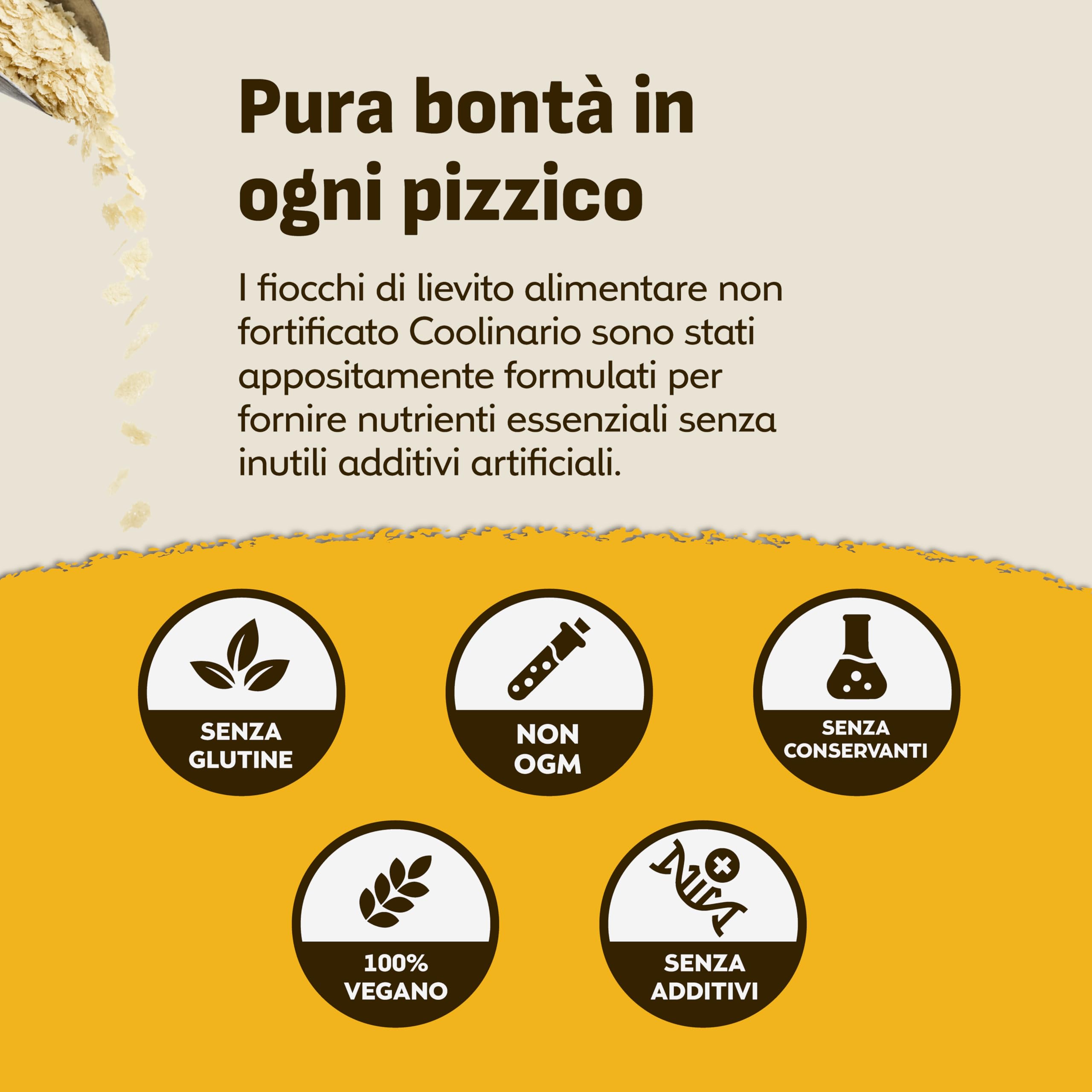 Coolinario Lievito Alimentare Non Fortificato (56 g) | Condimento Naturale Vegano Ricco di Proteine e Fibre | Sapore Tostato per Piatti Salati | Senza Glutine e 100% Vegetale