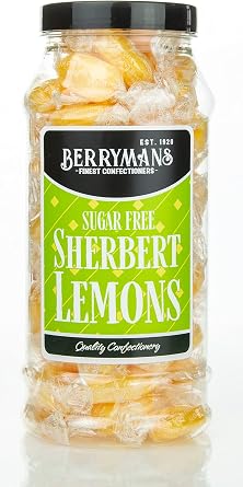 Original Sugar Free Sherbet Lemons Retro Sweets Gift Jar by Berrymans Sweet Shop - Classic Sweets, Traditional Taste.
