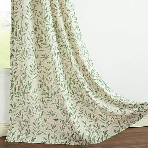 Miniatura 3 de VOGOL Cortinas con patrón de hojas de 84 pulgadas de largo, cortinas texturizadas de lino con bolsillo para barra para sala de estar, comedor,