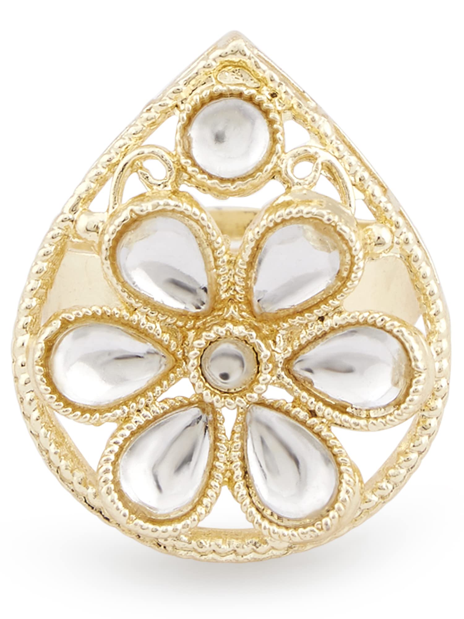 Meenakari Kundan Adjustable Rings Set - Pack of 3