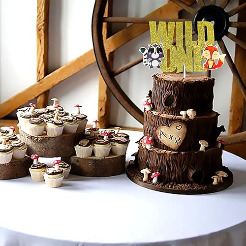 Miniatura 7 de LaVenty Decoración para tartas de animales del bosque con purpurina, decoración de pastel Wild One, decoración de pastel de primer cumpleaños,