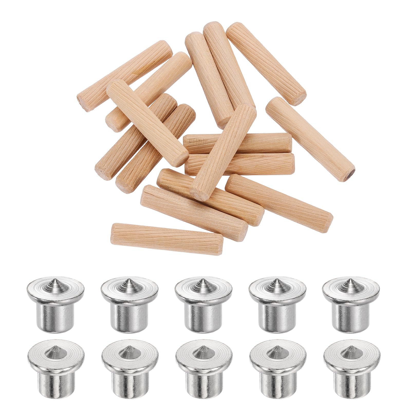sourcing map 150Pcs 10x50mm Wood Dowel Pins with 10Pcs Solid Hollow Dowel