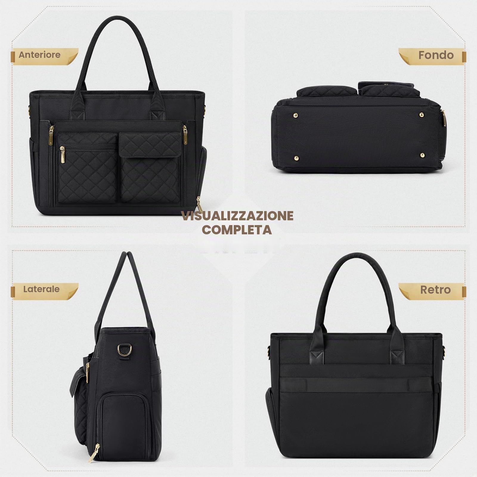 RAINSMORE Borsa Lavoro Donna Insegnante con Scomparto Pranzo Isolato Grande Borsa Porta PC 15.6 Pollici Capacità per Università e Ufficio Shopper