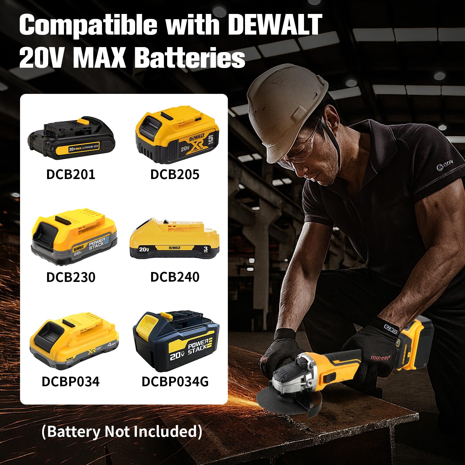 Amoladora angular inalámbrica compatible con batería Dewalt de 18 V y 20 V, potente herramienta de amoladora de 125 mm con ajustes de 3 velocidades, motor sin escobillas de 10000 rpm, protector