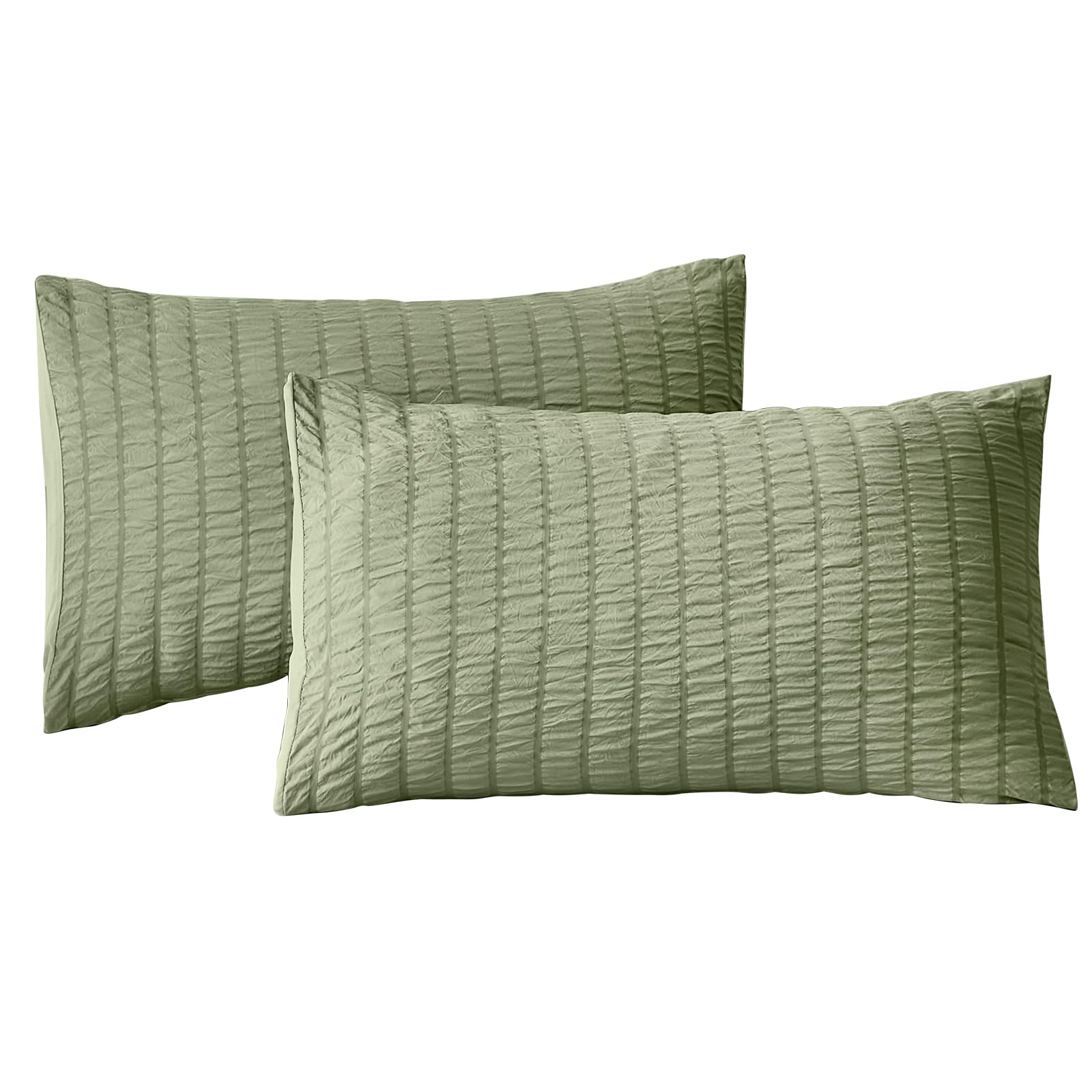 Green Classic Seersucker Pillowcase Pinch Pleat Puckering Envelope Closure Pillow Cover Bedding Set Standard Size 50x75 cm