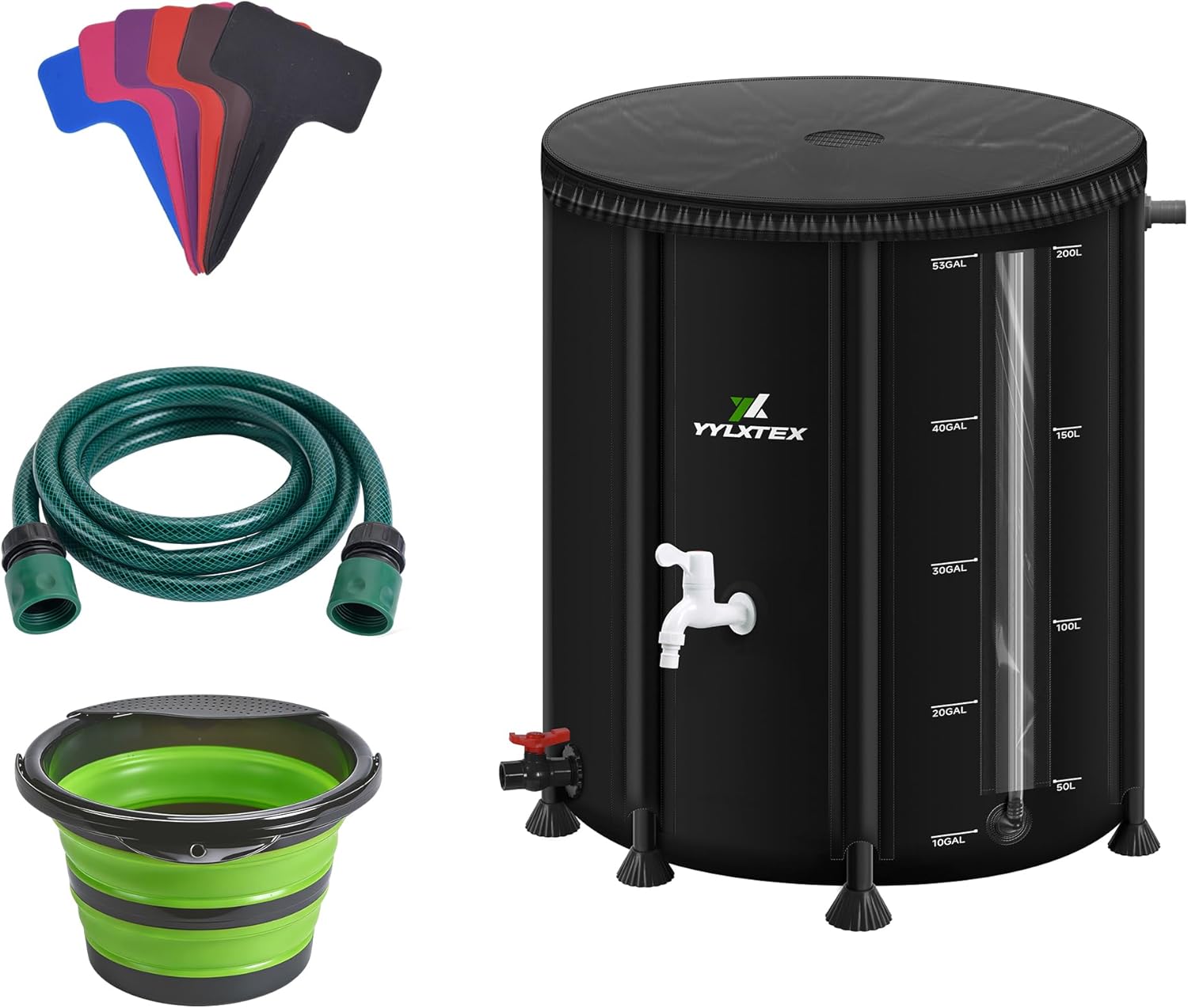 53 Gallon/200L Collapsible RainWater Collection Barrel,Water Tank&Reinforced with 2mm Frame Portable Rain Catcher,Includes Quick-Connect Tap&Sprinkler,Heavy Duty 0.6mm PVC for Long-Lasting Use,Black