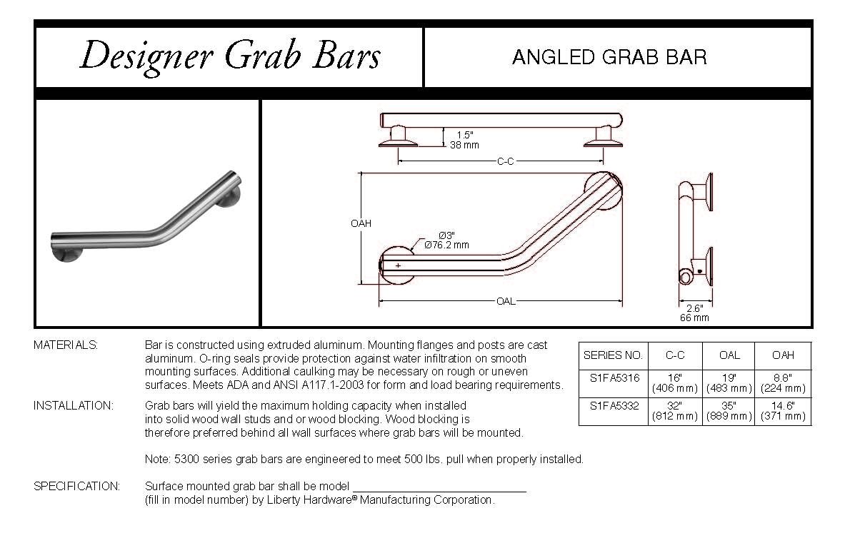 Delta das5316-sn baño ducha seguridad Grab Bar con 16 "x 1 1/4" EN ÁNGULO decorativo, níquel satinado
