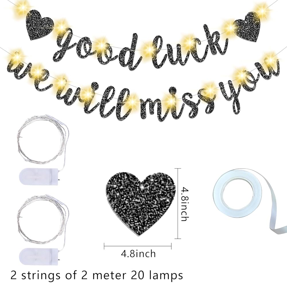 Black Good Luck We Will Miss You Banner We Will Miss You Deorations Going Away Party Decorations Goodbye Party Decorations Farewell Decorations Party Coworker Leaving Decorations
