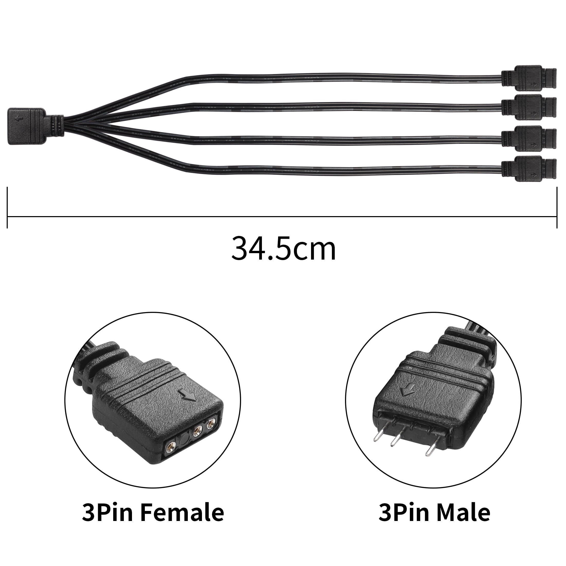 Lot De 2 Câbles D'extension ARGB De 30 Cm – Répartiteur Femelle Vers Femelle, Synchronise Les Ventilateurs ARGB PC Et Série LED (5 V 3 Broches