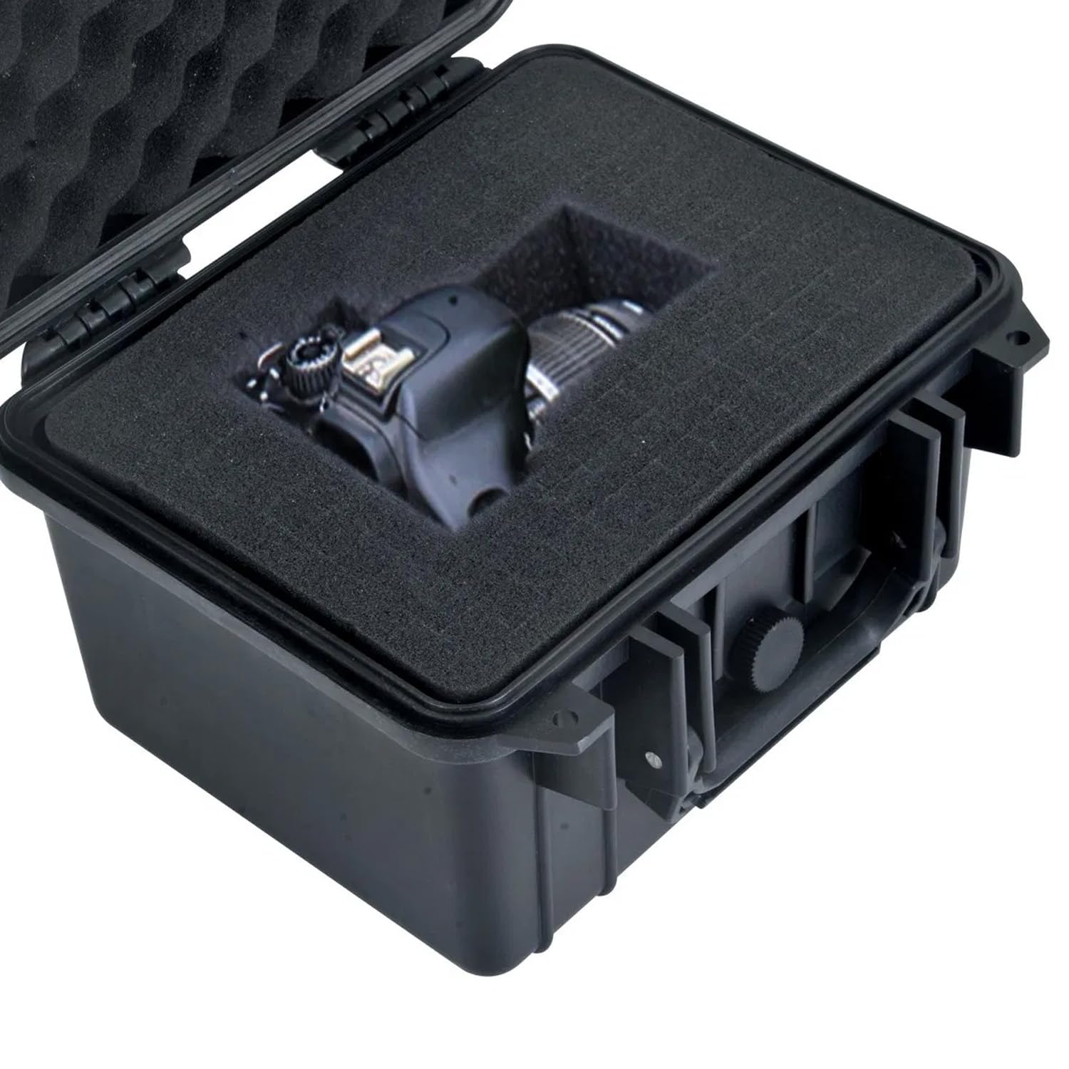 Duratool Black Weatherproof Equipment Case, Polypropylene Construction with Foam Insert, 10.5" x 9.5" x 7“ (L x W x H)
