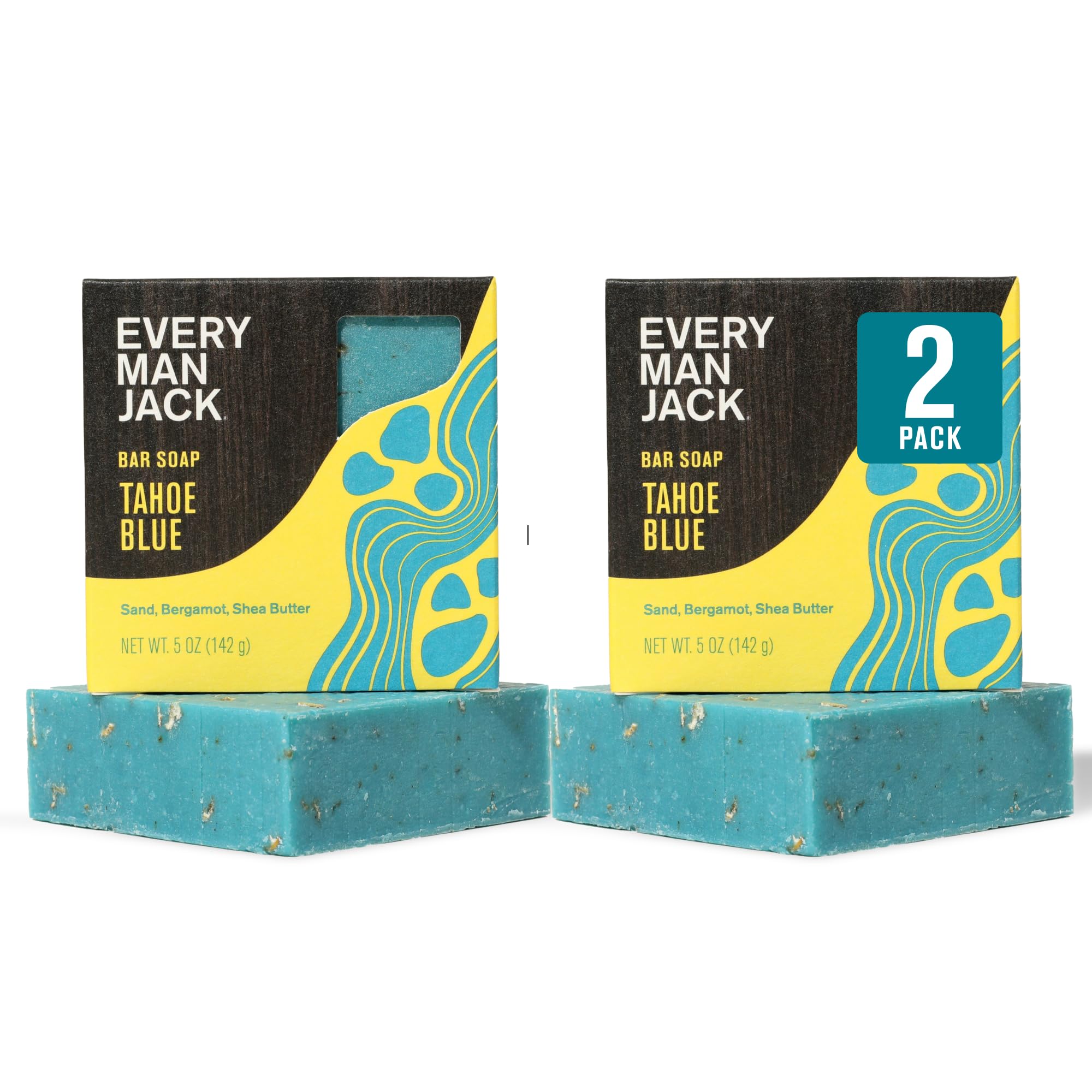 Every Man JackCold Plunge Mens Bar Soap - Tahoe Blue Scent with notes of Bergamot, Lemon, Freshwater Mist - Deeply Cleans, Hydrates with Naturally Derived Ingredients and Medium Grit - 5oz (2 Pack)