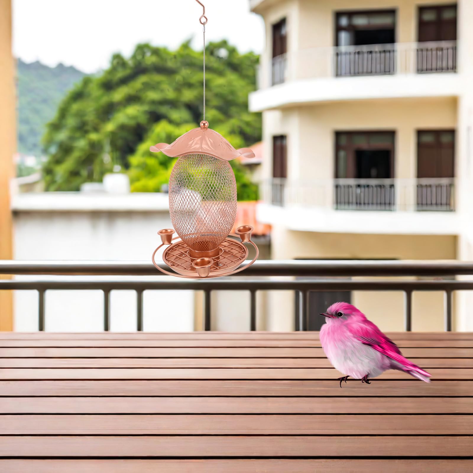 Levemolo Mangiatoie per Uccelli da Appendere All'esterno - Mangiatoia per Colibrì in Ferro da Giardino con Fori di Drenaggio - Distributore di Cibo per Uccelli Anti-esplosione, Facile da