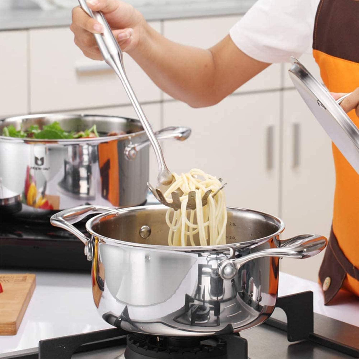 Cuchara de espagueti, cuchara de acero inoxidable, cuchara para servir espaguetis, servidor de cucharas de pasta para pasta, espagueti, apto para lavavajillas (35 cm)