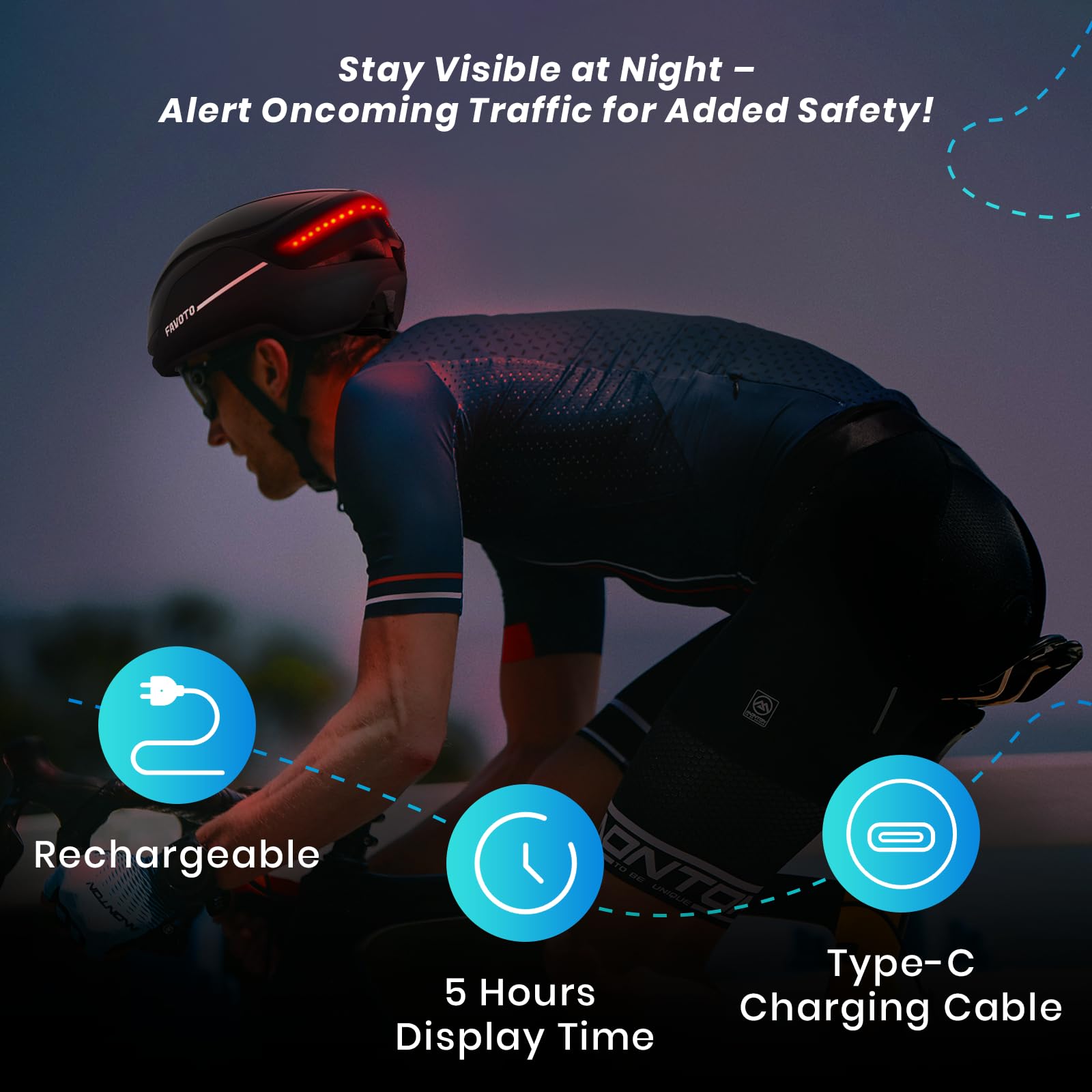 Favoto Casco Bici Intelligente con Luce - Casco Ebike Certificato CE Doppio Guscio per Uomo Donna con Indicatori di Direzione per Ciclismo su Strada e Spostamenti in Città