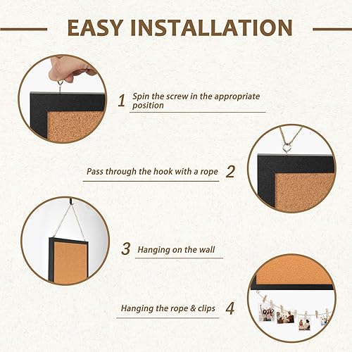 Vista 81 de Tablero de corcho grande de doble cara con lino, tablero de anuncios con marco de madera colgante de 24 x 18 pulgadas, tablero de visión