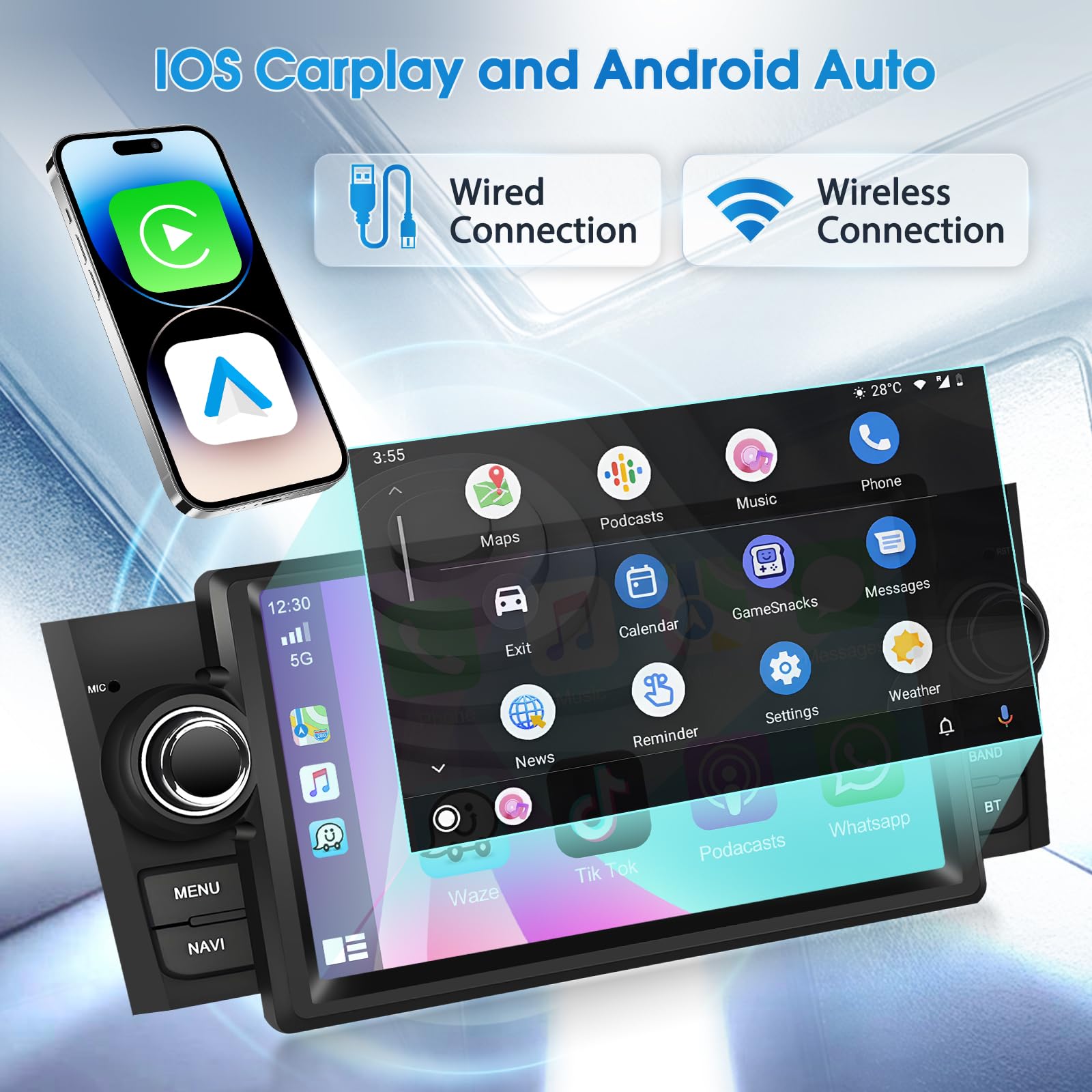 Autoradio Android 4G+64G per Fiat Punto 2005-2009, Linea 2007-2011, Radio Stereo Motorsi Quad-core Android 15 IOS Carplay Autoradio Singolo DIN 32EQ GPS Bluetooth 5.0 WiFi UI Radio FM/RDS+Telecamera