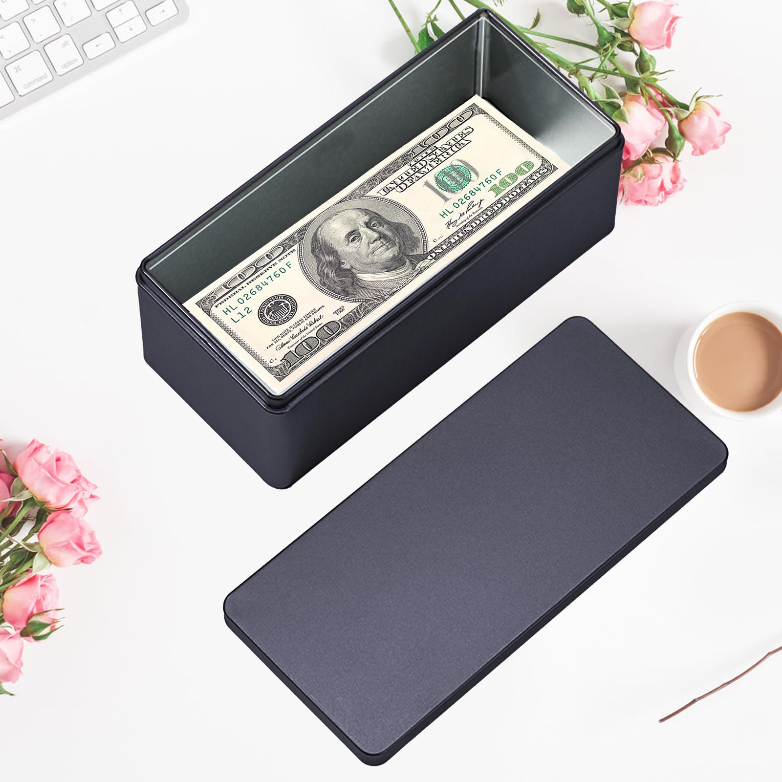 Cassette à Billets en Fer,Boîtes En Métal Avec Couvercles Boîtes Organisateur de trésorerie Cash Box,pour Argent Liquide Timbres Bonbons Biscuits Thé Café, 18,5 x 8,5 x 7 cm
