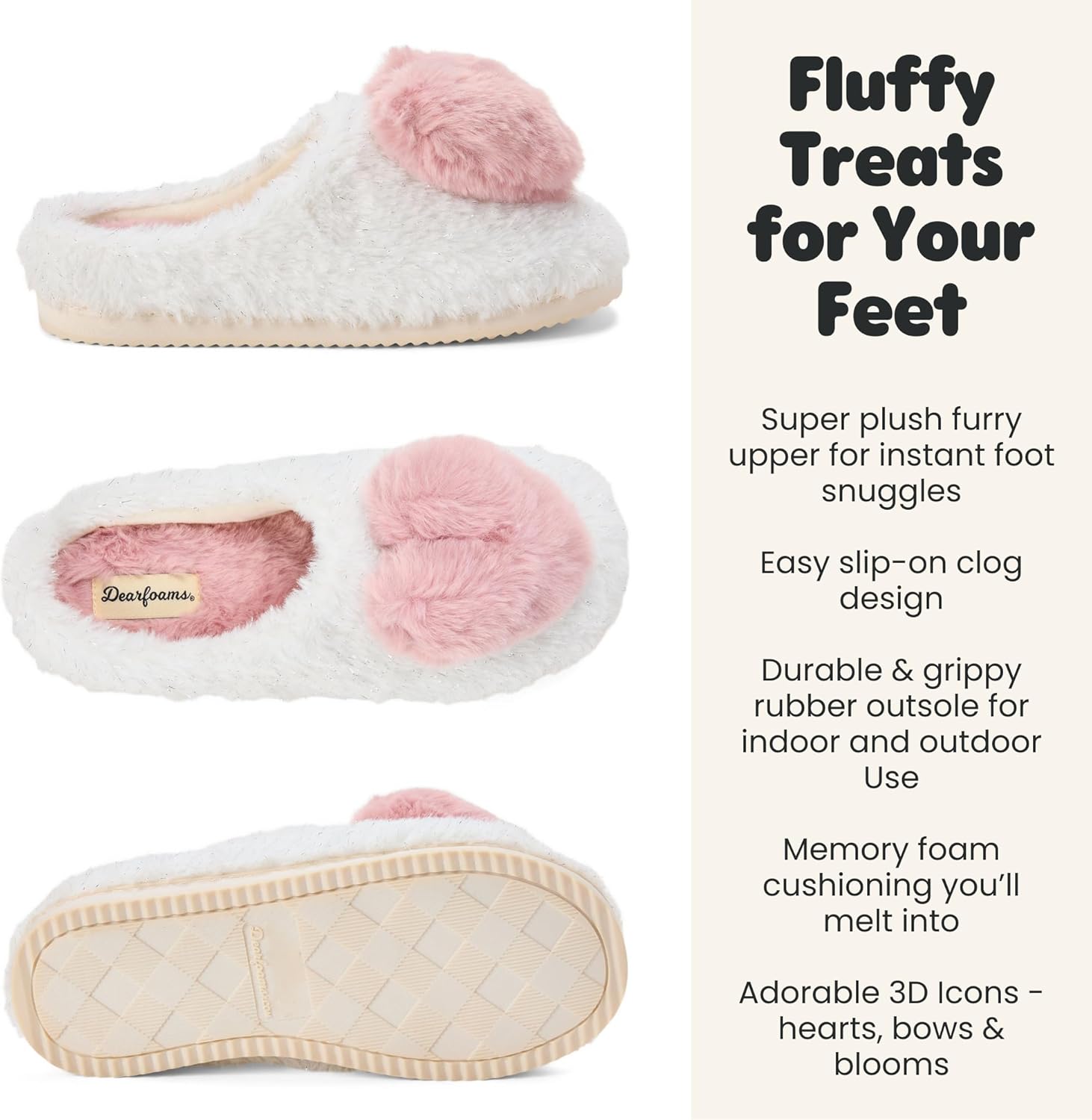 Dearfoams Women's Cozy Rosie Cuties Plush Fuzzy Giftable House Shoes With Memory Foam
